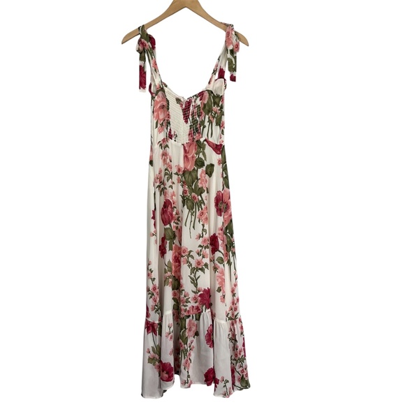 Reformation Nikita Floral Dress in Ivory Floral Babydoll Tie Shoulder Midi 0 - Picture 5 of 10